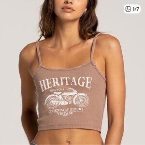 Full Tilt Women's Brown Vintage Style Heritage Motorcycle Cropped Tank Top XS